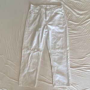 American Eagle White Distressed Straight Leg Jeans